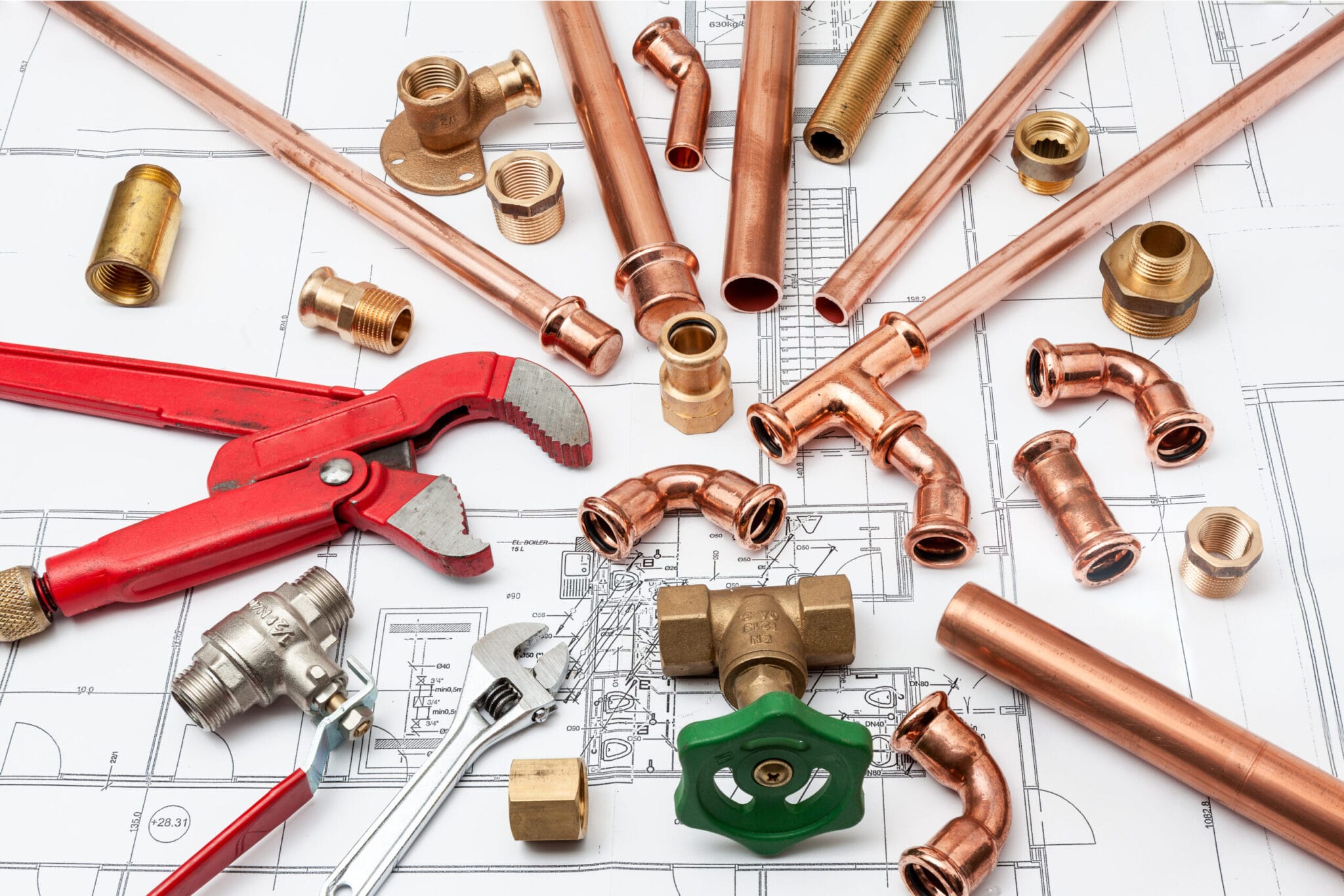 Copper pipe fittings and plumbing parts for DeLand, Florida repairs