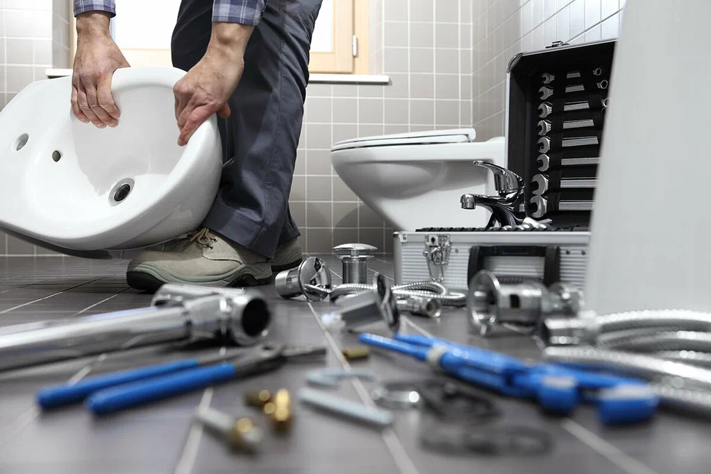 Plumbing tools prepared for a bathroom repair in DeLand