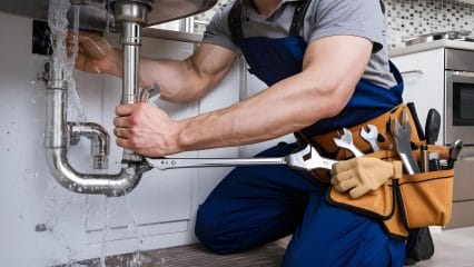 Technician using electronic equipment to detect a plumbing leak in DeLand